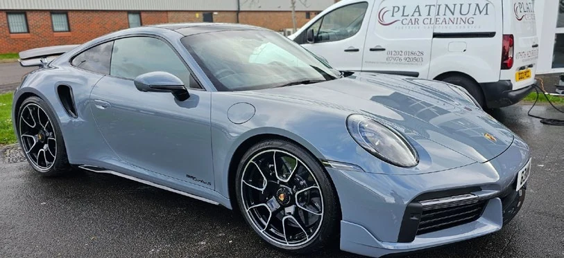 Grey Porsche cleaned by Platinum Car Cleaning on site